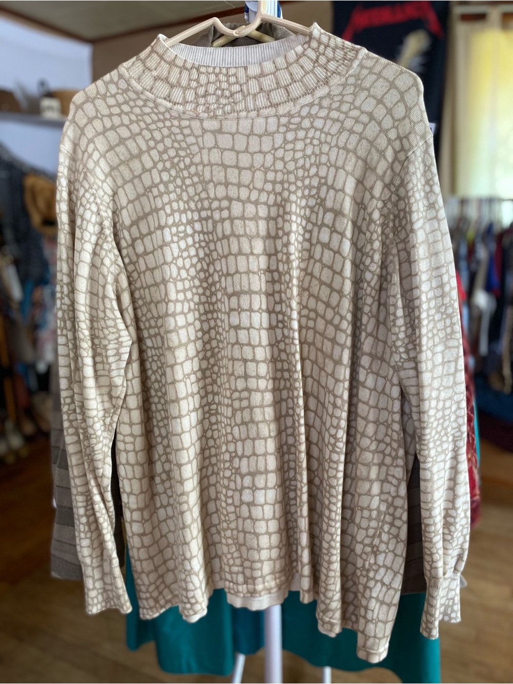 Beige Animal Print Mock Neck Sweater (bamboo/cotton)